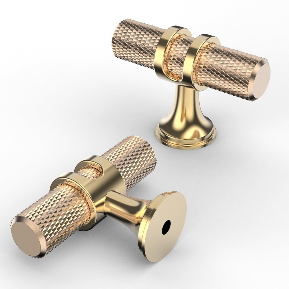 10 Pack 2 Inch Brushed Gold Cabinet Knobs Knurled Kitchen Cabinet Knobs Gold ...