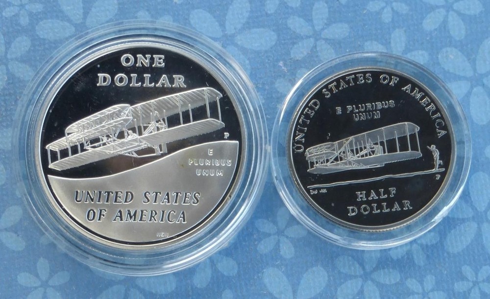 2003 Proof First Flight Centennial Silver Dollar & 2003 Half, Wright Bros Coins