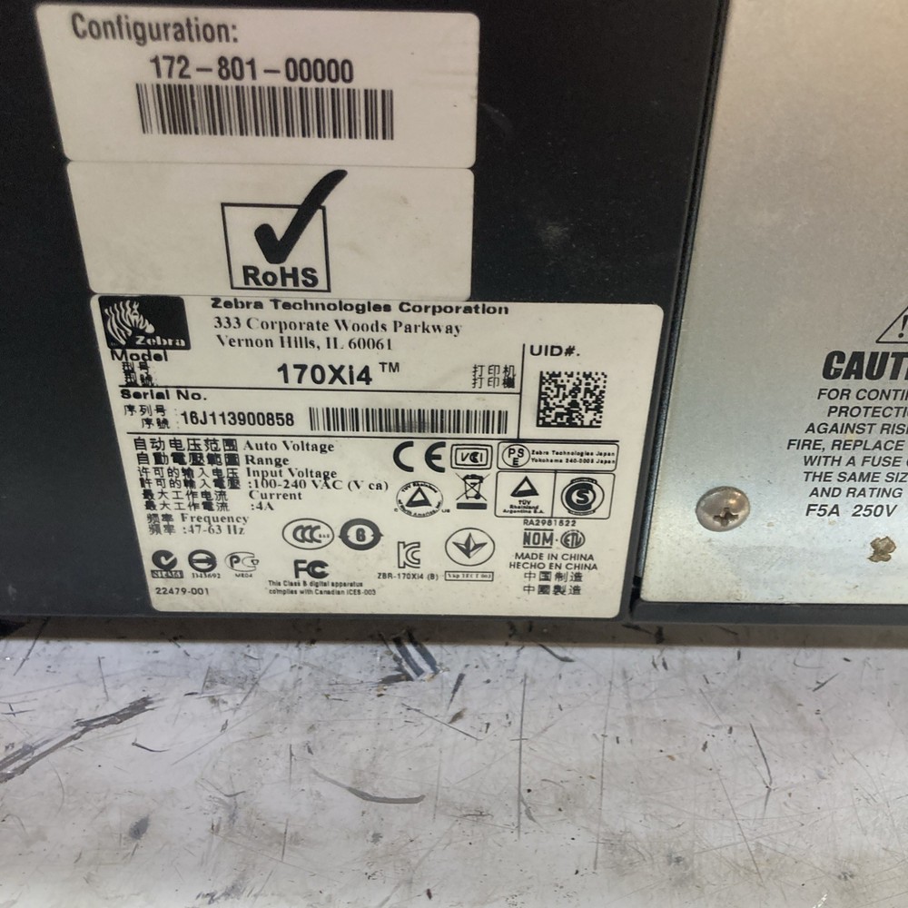 Zebra 170Xi4 300 DPI Label Printer *POWERS ON, *UNTESTED*