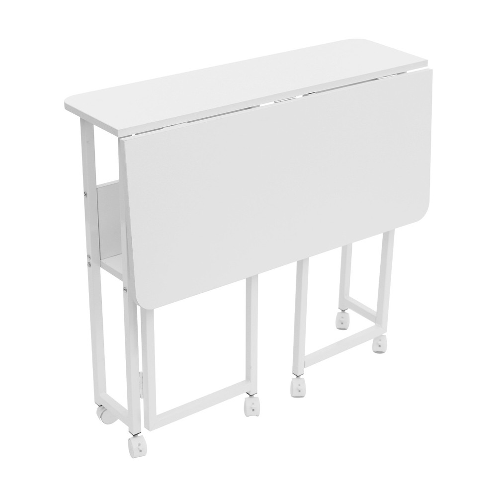 Folding Desk,Folding Desk with Storage Shelf,Foldable Computer Desk with Wheels