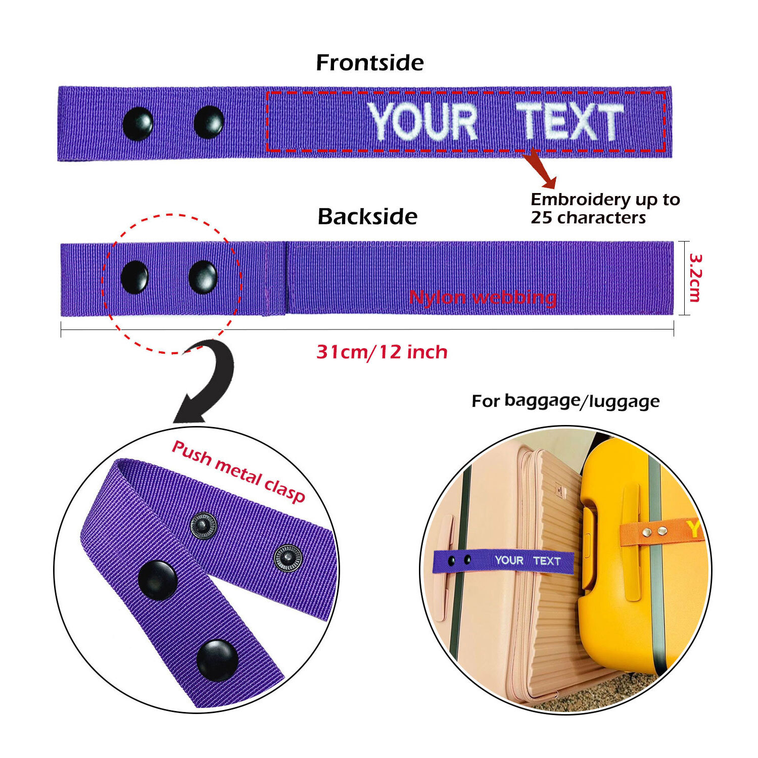 Customized Luggage Tags Personalized Suitcase Tag Text Baggage Label Embroidered