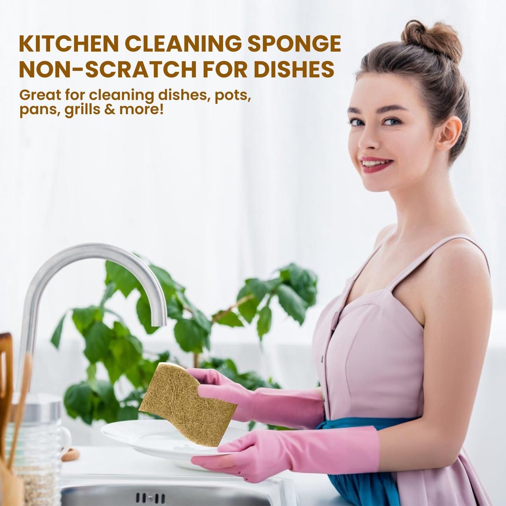 Natural Kitchen Sponge –12-Pack Biodegradable Sponges for Dishes –Compostable...
