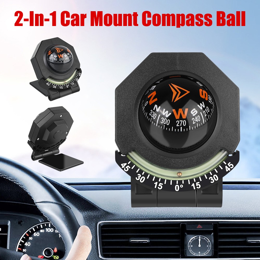 High Precision Navigation Car Mount Compass Ball Car Dashboard Compass 2-In-1