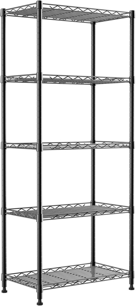 5-Tier Adjustable Metal Shelving Rack - Sturdy & Stylish Black Storage Solution