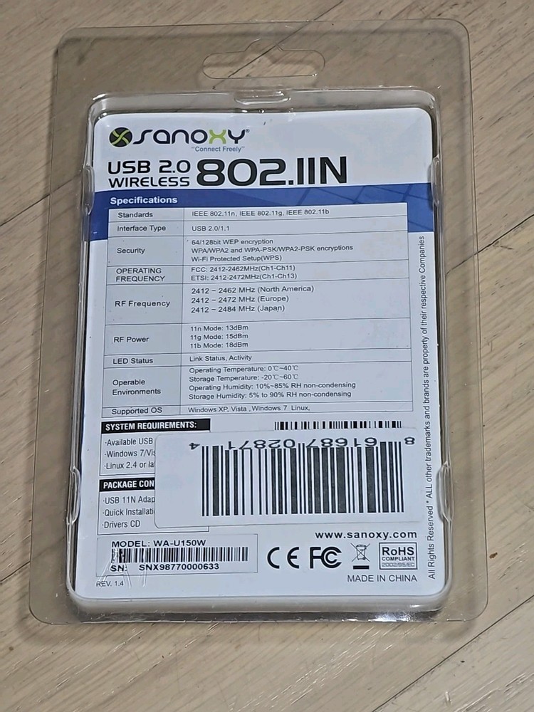 Sanoxy Wireless USB 2.0 150 Mbps 802.11 N Adapter