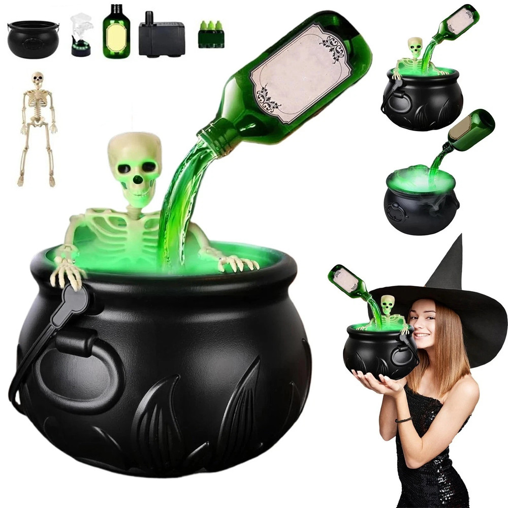 Cauldron Halloween Decor with Magic Floating Potion Bottles Diffuser Mist Maker