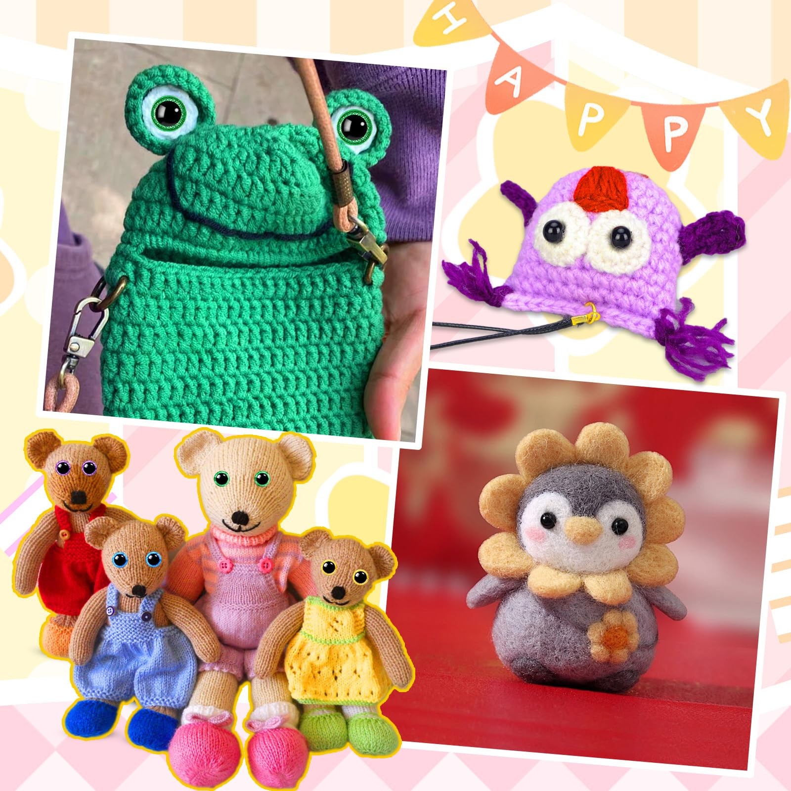 1100PCS Safety Eyes and Noses, Amigurumi Safety Eyes for Crocheting, Colorful...