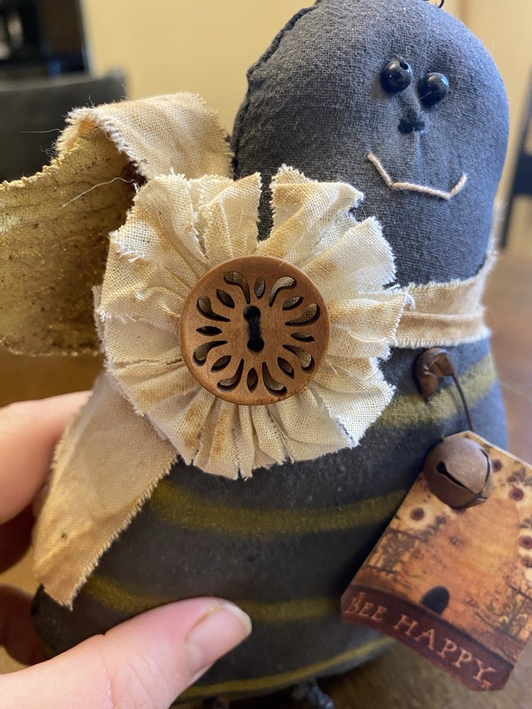Primitive Handmade Bee Happy Rustic Black Yellow Decor