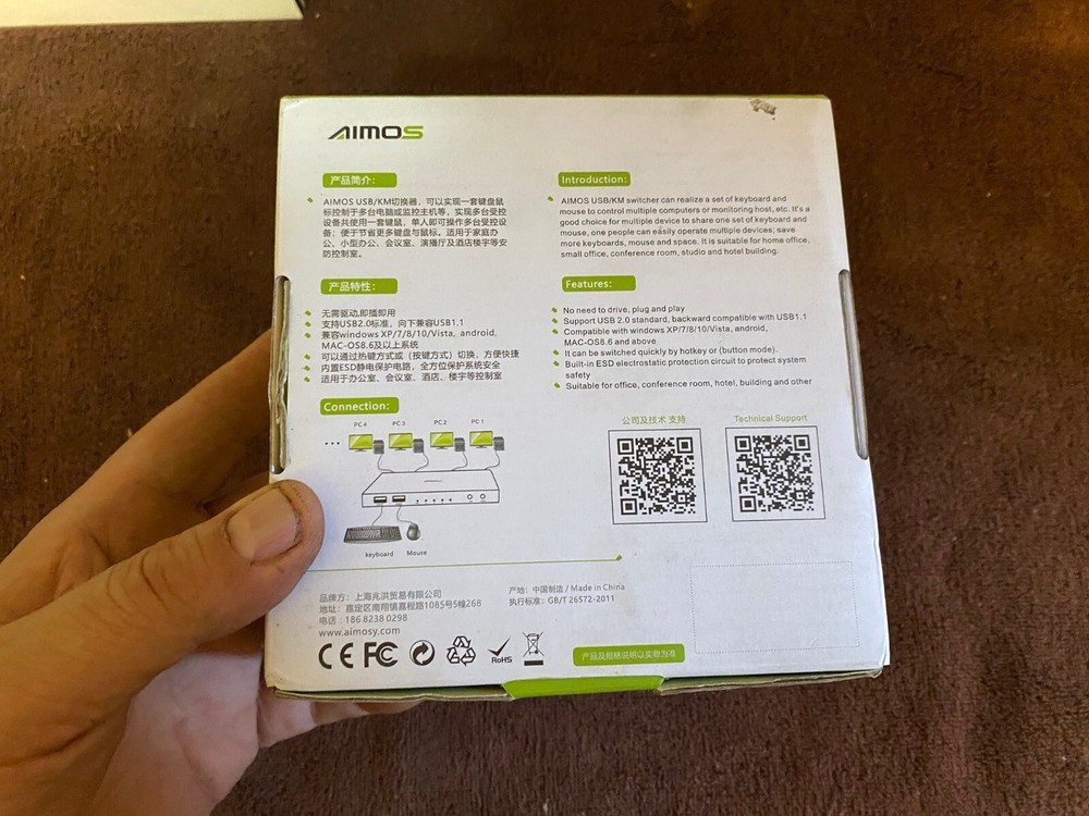 Aimos KVM Switch HDMI USB 2 Ports PC Computer Switch Keyboard Mouse -NEW