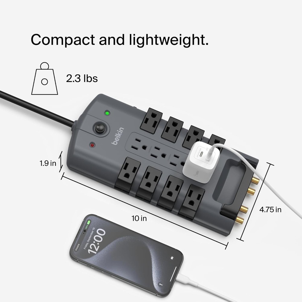 PivotPlug 12-Outlet Surge Protector, 8 ft. Cord
