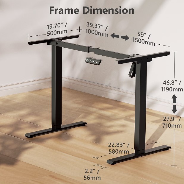 VVENACE Electric Standing Desk Frame, Single Motor Adjustable (Black Frame only)