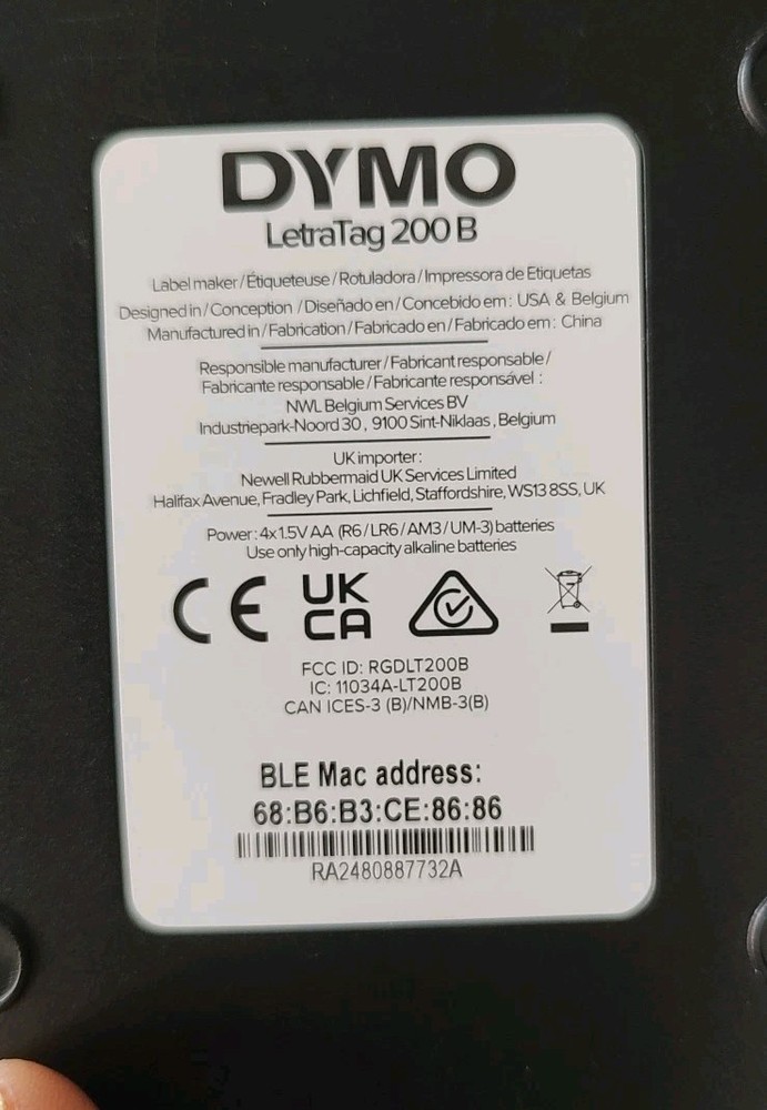 Dymo Bluetooth Compact Wireless Label Maker Model LetraTag 200B Tested WORKS