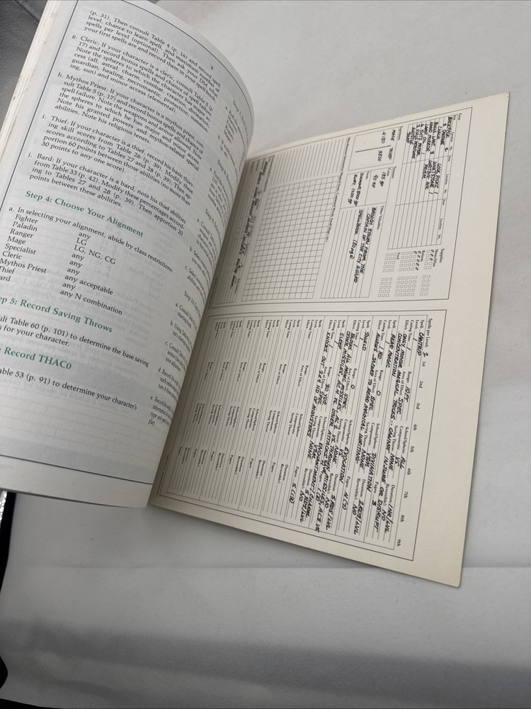 TSR Advanced D&D Dungeons and Dragons 2nd Ed Character Record Sheets