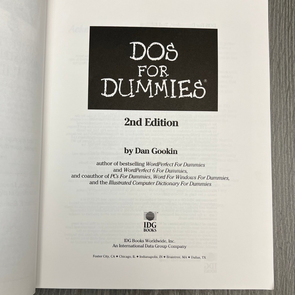 DOS for Dummies 2nd Edition Computer Book Reference Guide Dan Gookin