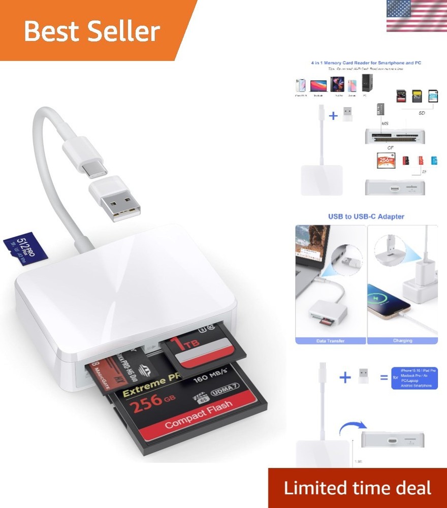 White 4 in 1 USB C Card Reader