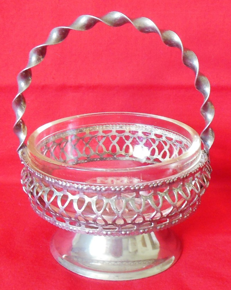 Silverplate & Clear Glass Condiment Caddy Server Basket England