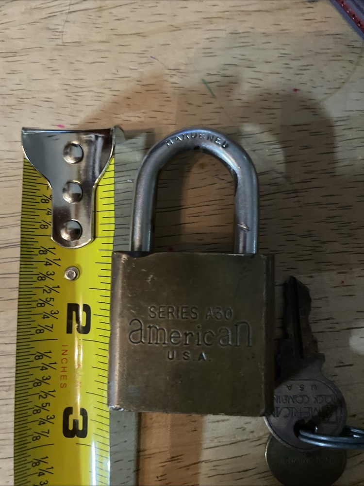 American Lock Padlock 2” L A30 Solid Brass 1-3/8" W Has Two Keys
