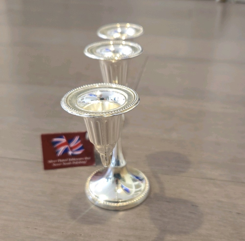 Vintage Silver Plated 3 Arm Candelabra Candle Holder Stick Queen Anne “Mayell”