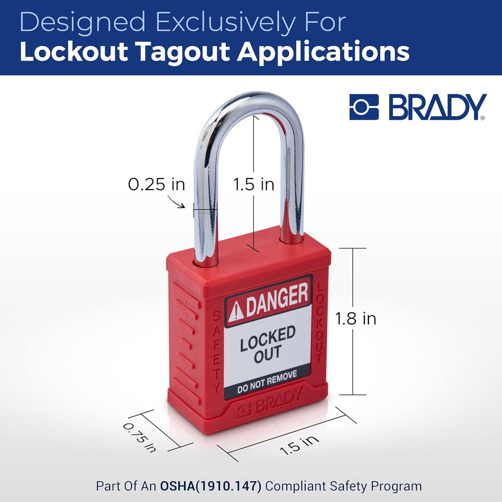 Safety Lockout Padlock Sets - 6 Pack - Red - Keyed Different Safety Lockout Padl