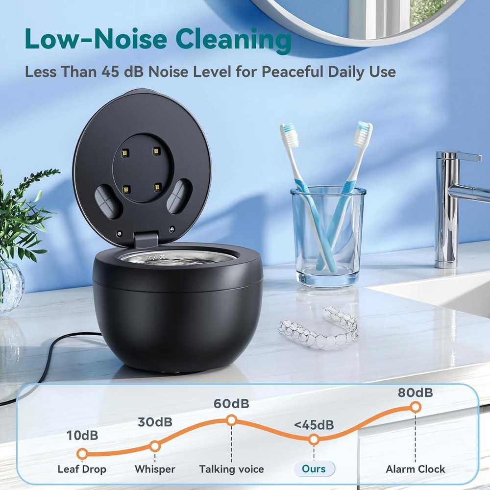 Quiet Ultrasonic Retainer Cleaner with 200ML Capacity & Smart Digital Timer