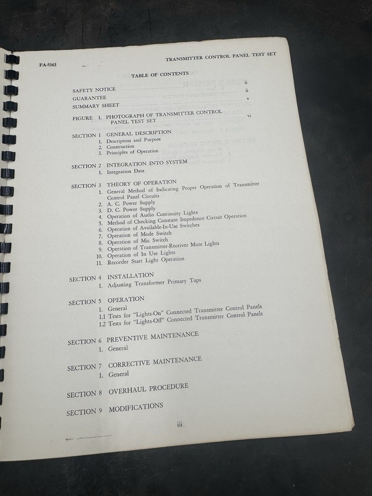 Transmitter Control Panel Test Set Manual