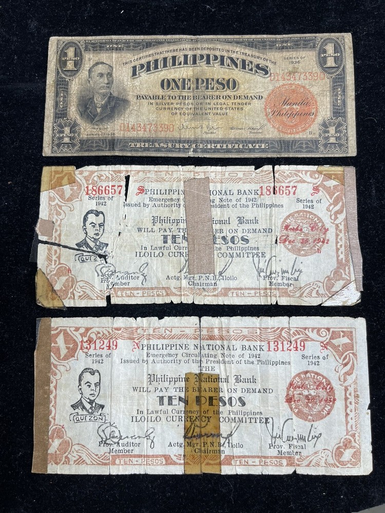Assorted 3 US Philippines Banknotes Lot Low Grade