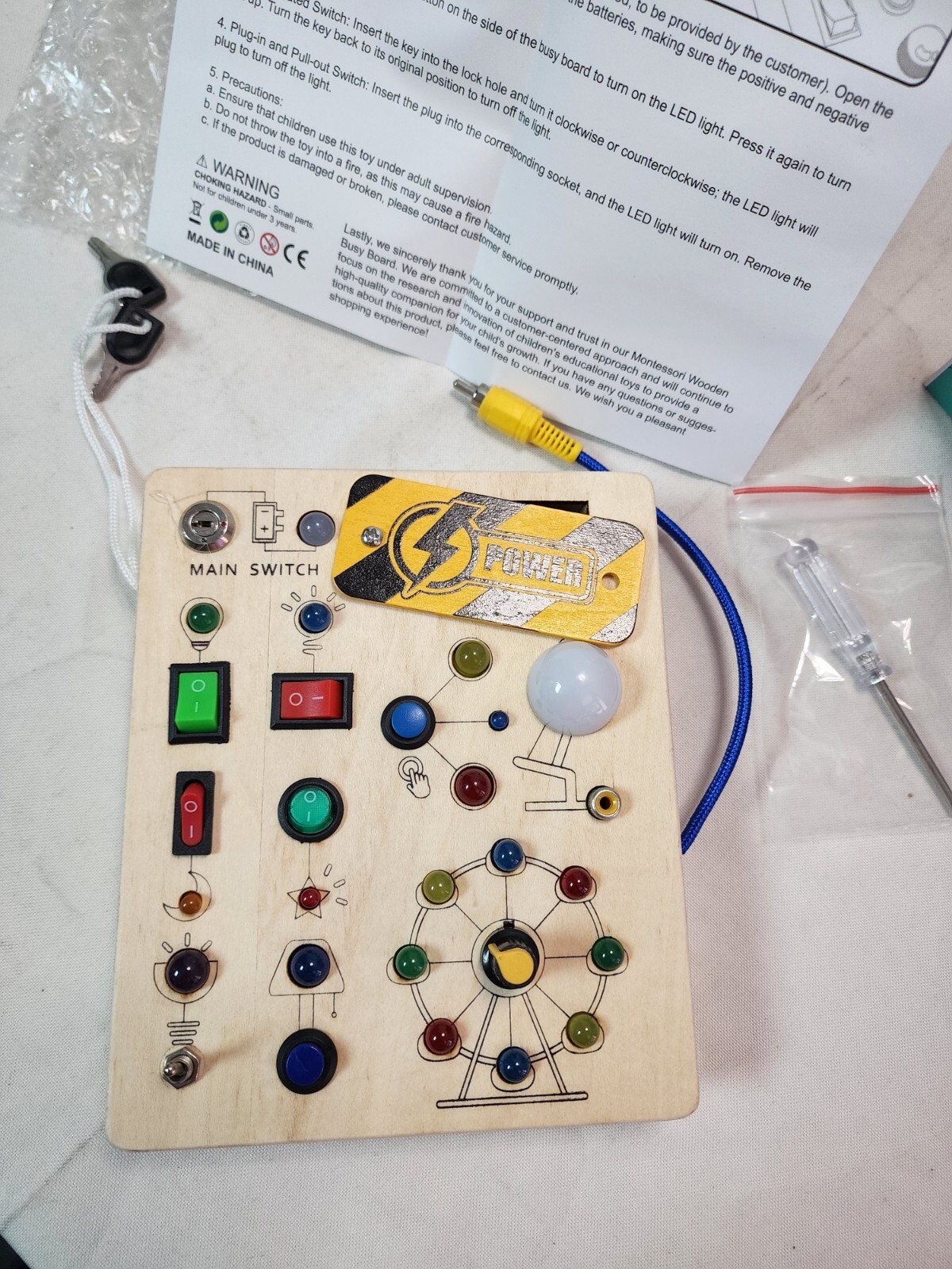 Hikoshi Montessori Busy Board Sensory LED Light Switch Board Toy for Toddlers 1+