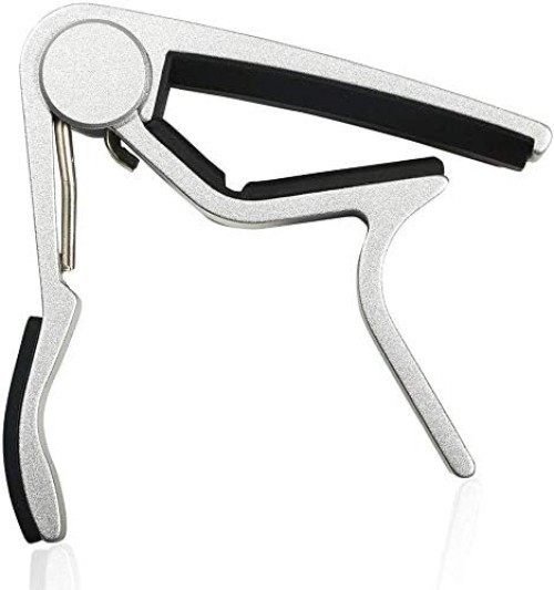 Quick-Change Silver Guitar Capo for 6-String Instruments, Includes 5 Free Picks
