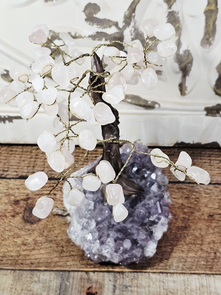 Rose Quartz Adjustable Leaf Bonsai Tree, 8"