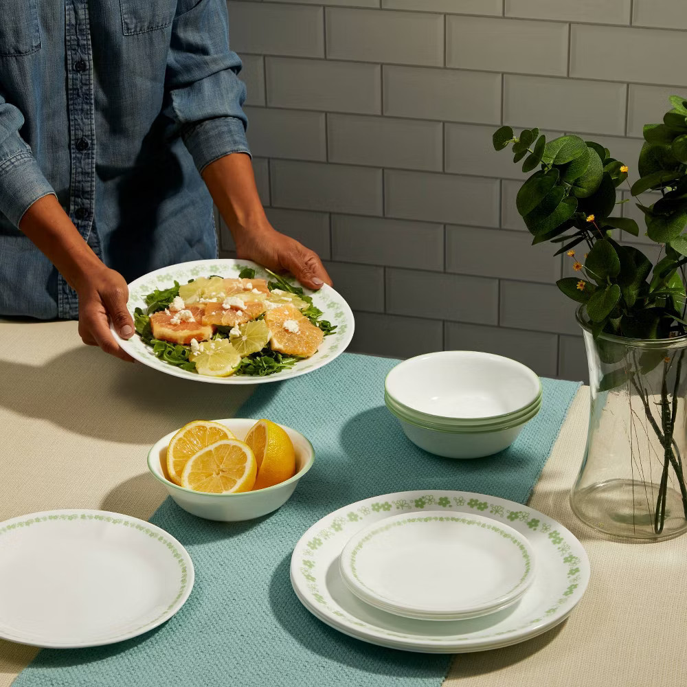 Corelle 16pc Spring Blossom Green Dinnerware Set