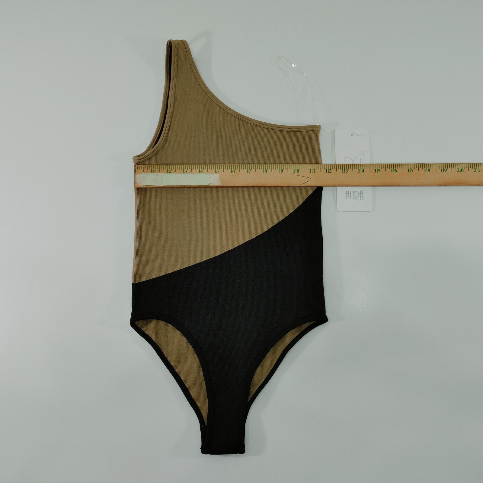 Aura One Shoulder Bodysuit Color Block Sleeveless Snaps Size S/M