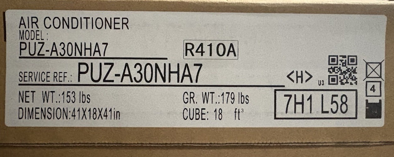 Mitsubishi PUZ-A30NHA7 30k BTU P-Series Outdoor Single Zone Condenser