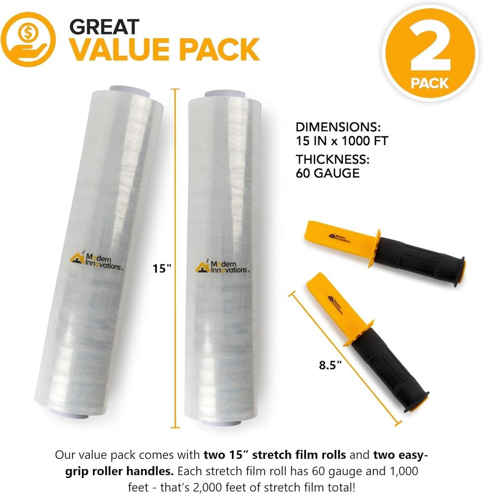 Weather Resistant 15" Clear Stretch Wrap - 2 Rolls/2000 Feet