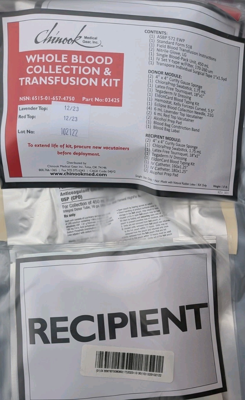 Lot Of 3 - Chinook Medical Gear Whole Blood Collection & Transfusion Kit 12/23