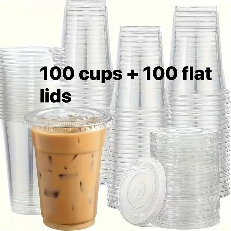 16oz Clear Plastic Cups with Flat Lids, Durable for Iced Coffee, Smoothies