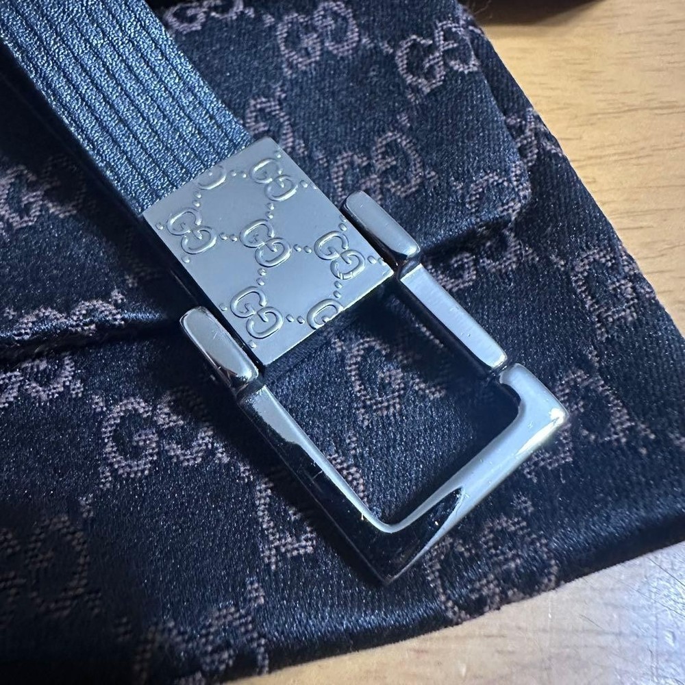 Good Gucci Keychain Key Ring GG Pattern Leather Silver Black