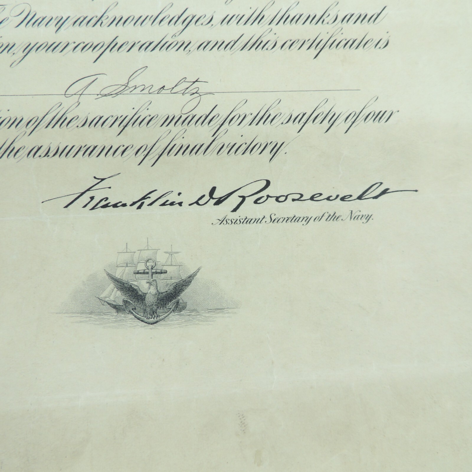 US Navy's "Eyes for the Navy" Program Document 1918-1919 FD Roosevelt