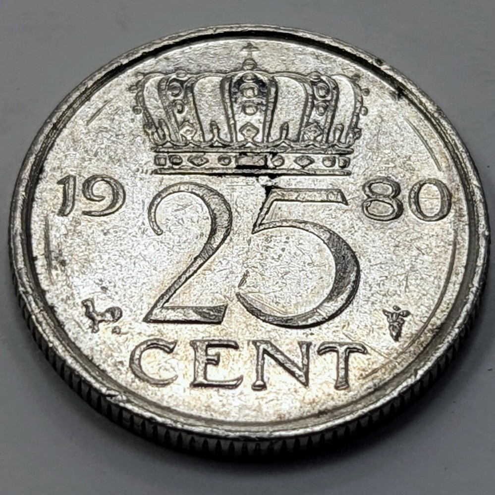 Netherlands 25c 1980 Double Die