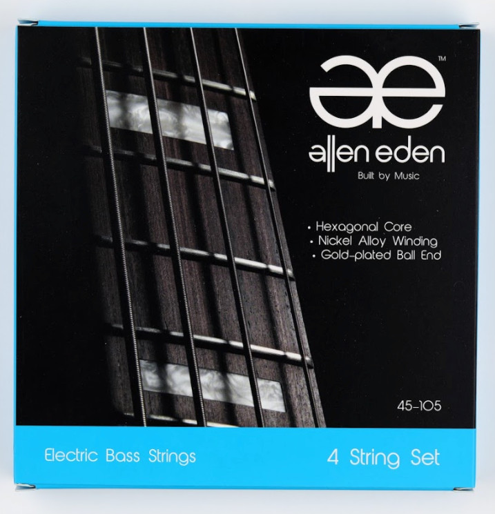 Allen Eden Electric Bass Strings – Nickel-Plated Steel, Long Life, .045–.105