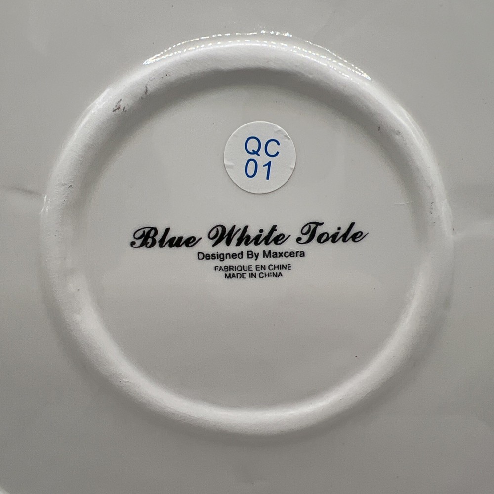 Maxcera Blue White Toile Bunny Rabbit Round Serving Platter Easter Large 13"