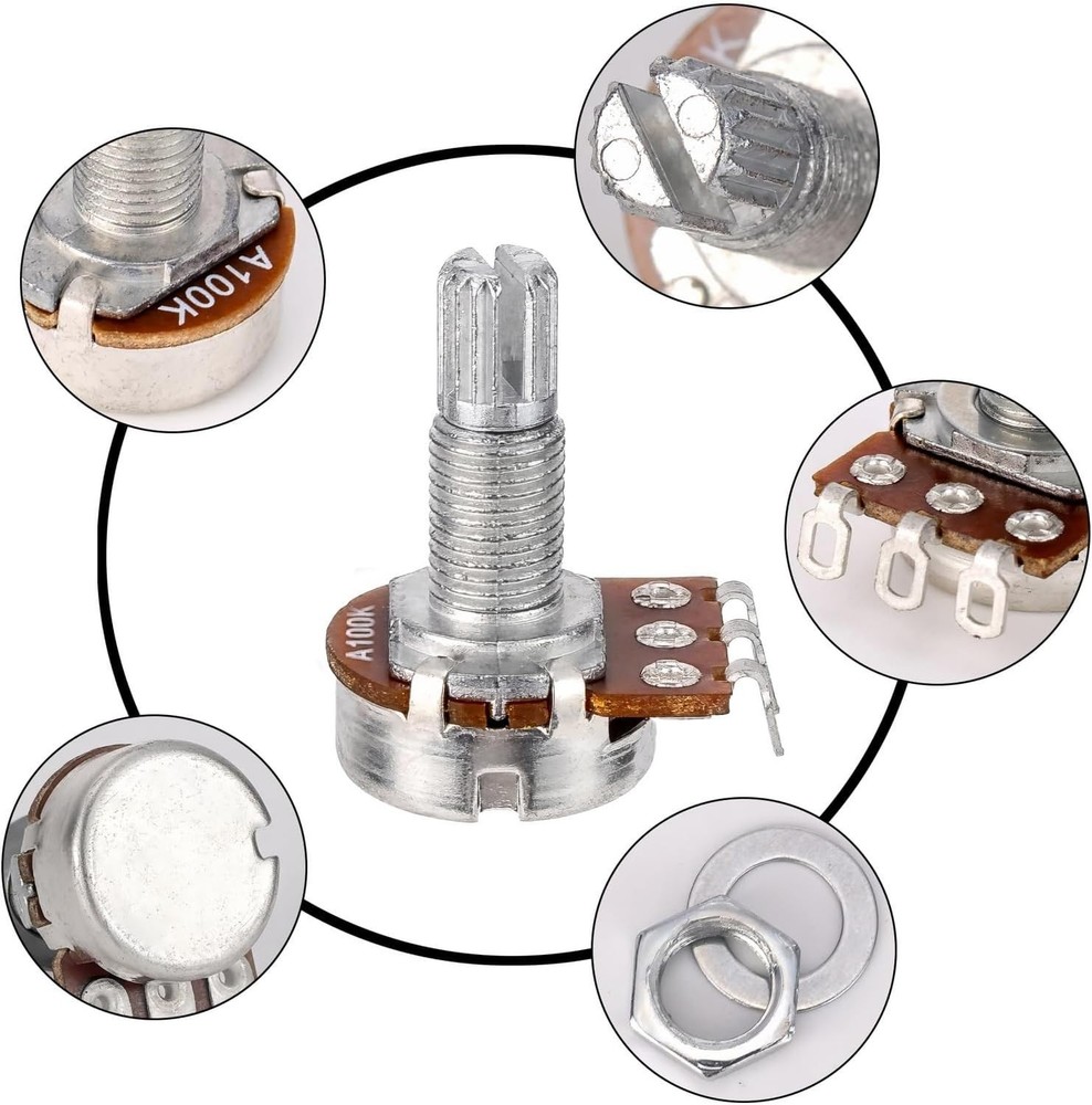 Metal A100K Mini Potentiometer with Split Shaft - Smooth Volume & Tone Control