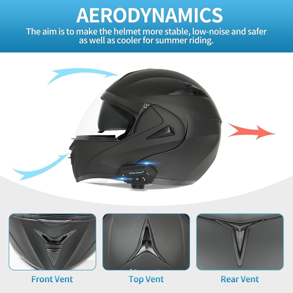 Motorcycle Bluetooth Modular Helmet, DOT Approved Dual Large, Matte Black