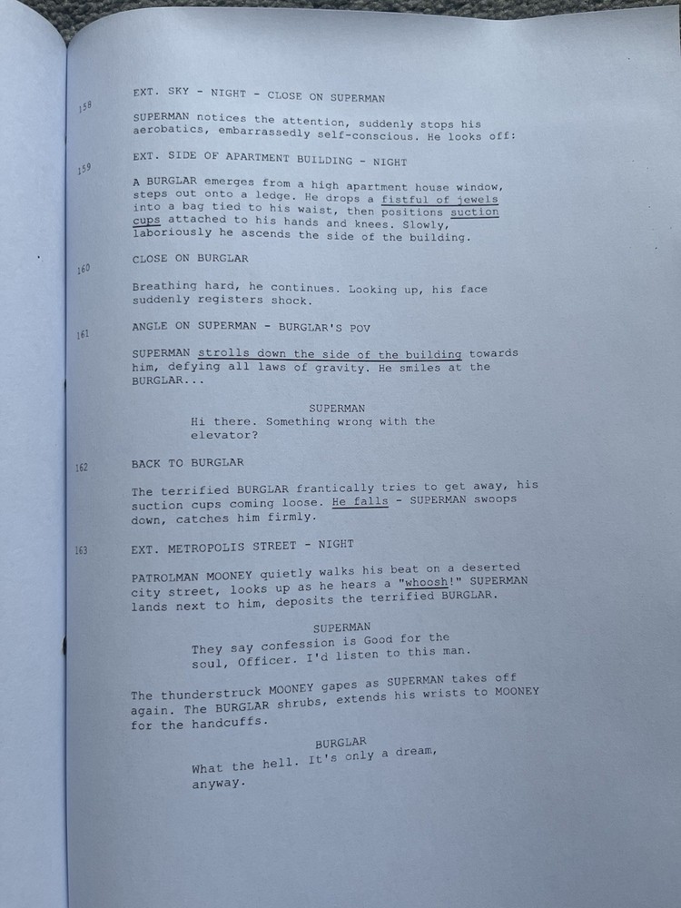 Superman The Movie Script. Christopher Reeve, Margot Kidder, Gene Hackman.