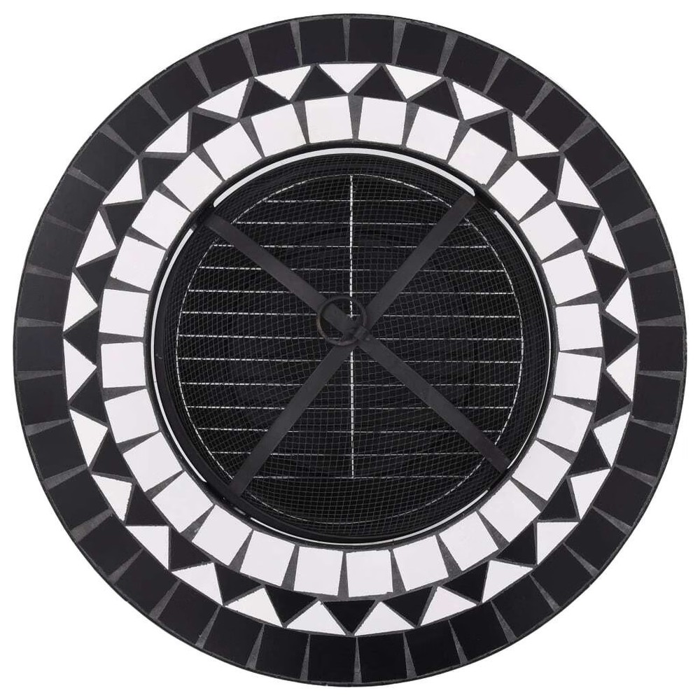Mosaic Fire Pit Table Black and White 26.8" Ceramic
