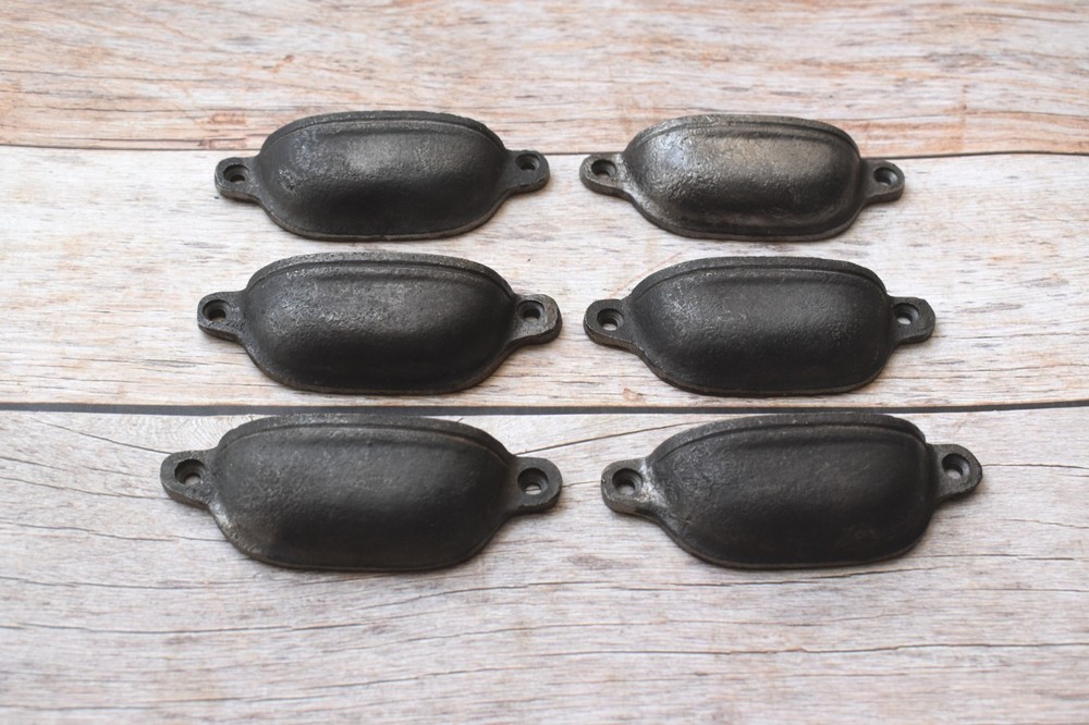 Vintage Style cast iron Cup cabinet drawer door knobs handles pull rustic 6 pcs