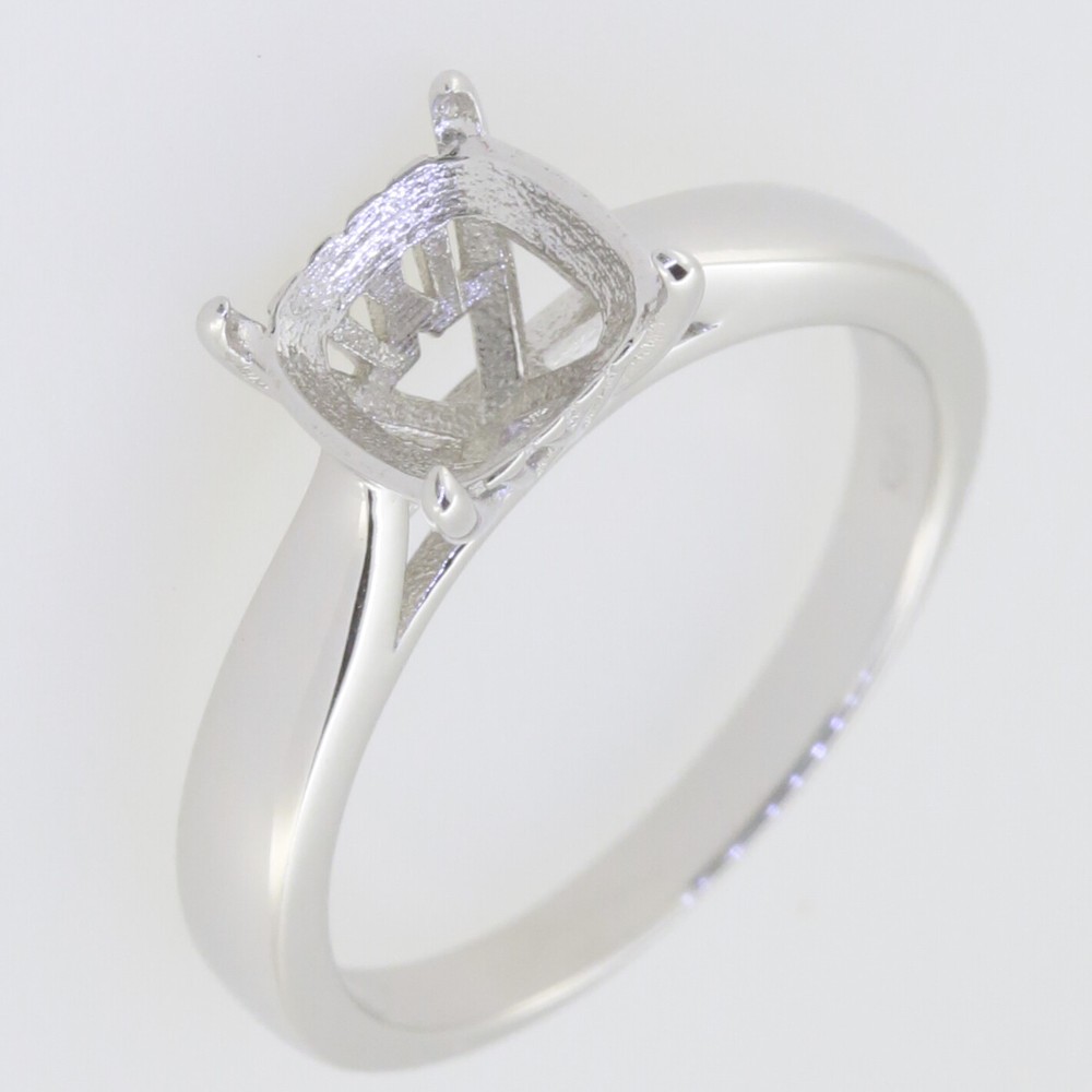 Sterling Silver Semi Mount Ring Setting Cushion CU 7x7mm Solitaire