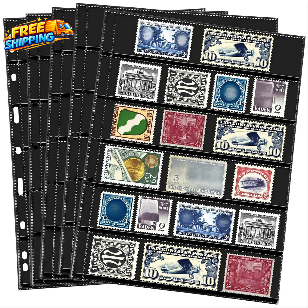 20 Sheets Stamp Pages Collector Album Binder Standard 9 Hole Binder Sleeves for