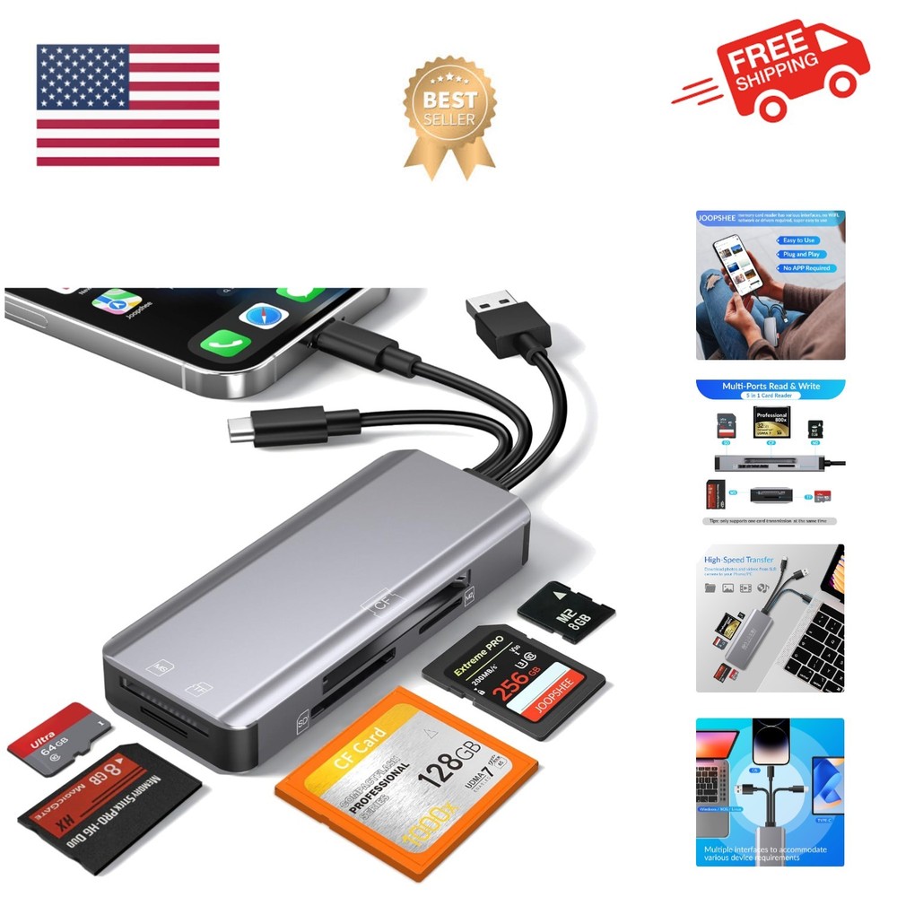 5-in-1 Multi Memory Card Reader,Aluminum SD/TF/CF/MS/M2/Cfast/Memory Stick Pr...