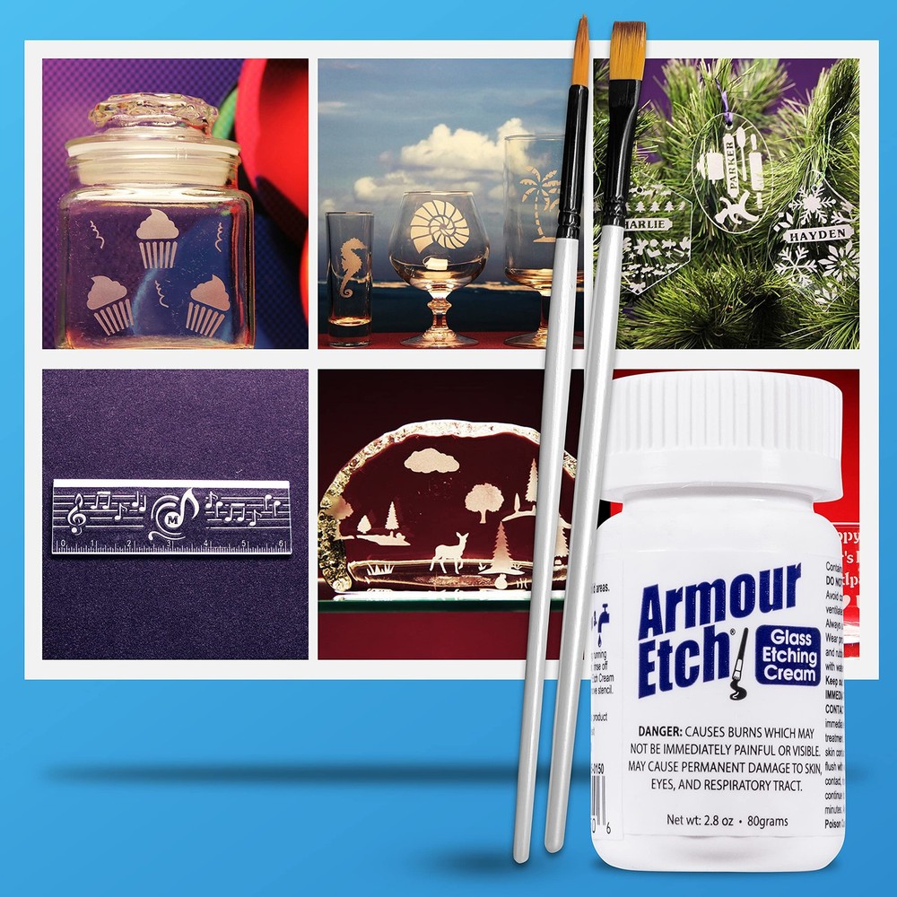 Armour Etch Glass Etching Cream - Starter 2.8oz Size - Bundled with Moshify