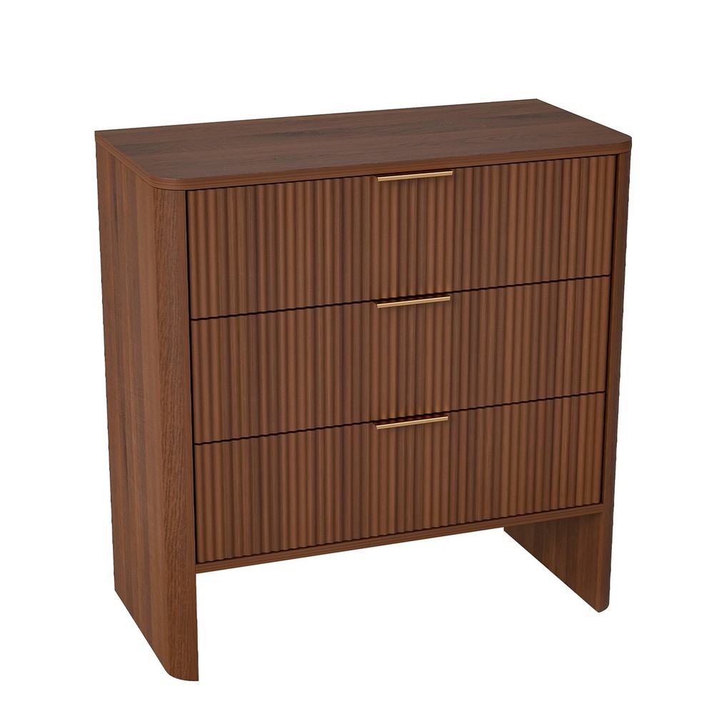 Wooden Cabinet With 3 Drawers Wavy Pattern Modern Bedside Cupboard